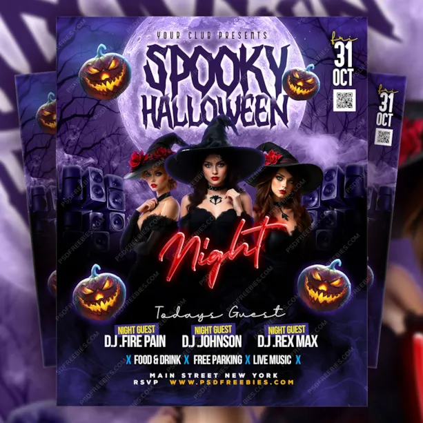 Editable Spooky Halloween Nightclub Party Flyer PSD Template