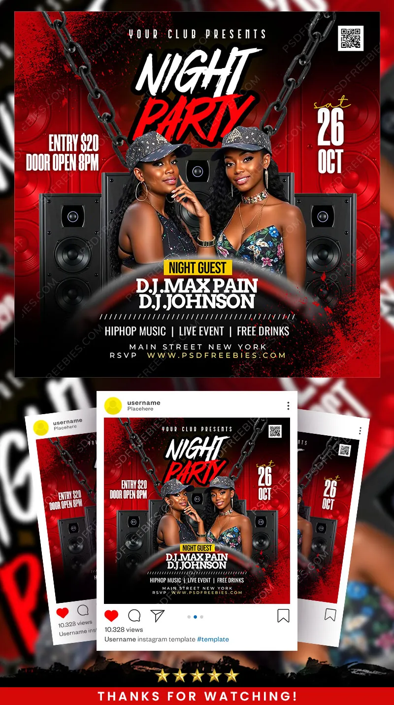 Editable Weekend Night Club Party Post PSD Template