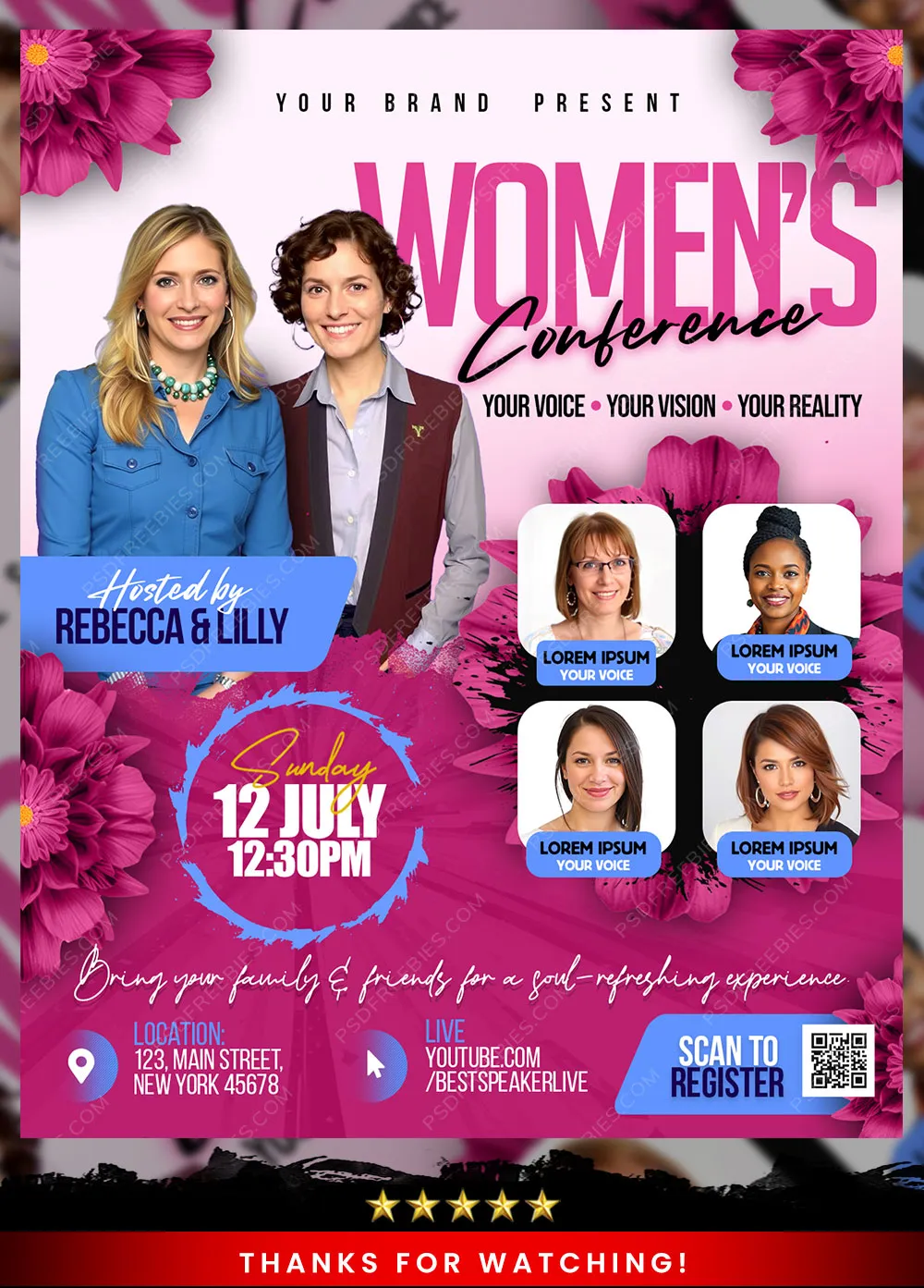 Editable Women Conference Invitation Flyer PSD Template