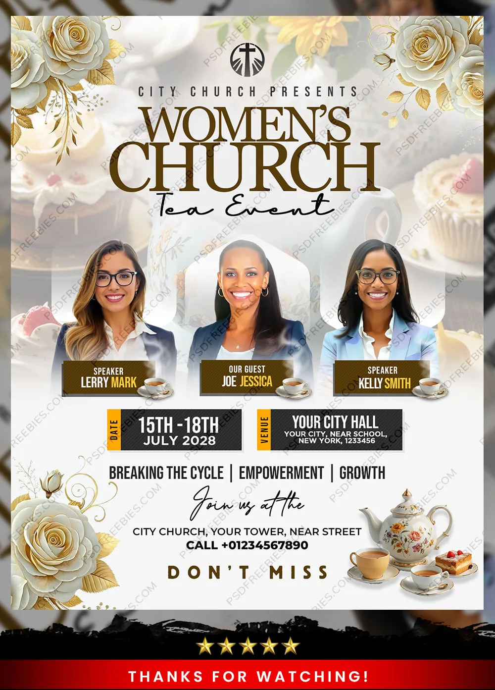 Editable Women’s Church Tea Party Flyer PSD Template