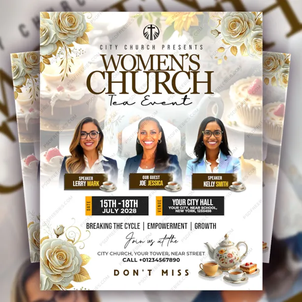 Editable Women’s Church Tea Party Flyer PSD Template