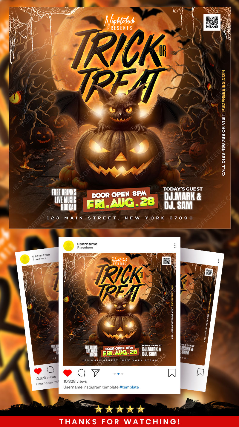 Halloween Horror Night Party Social Post PSD