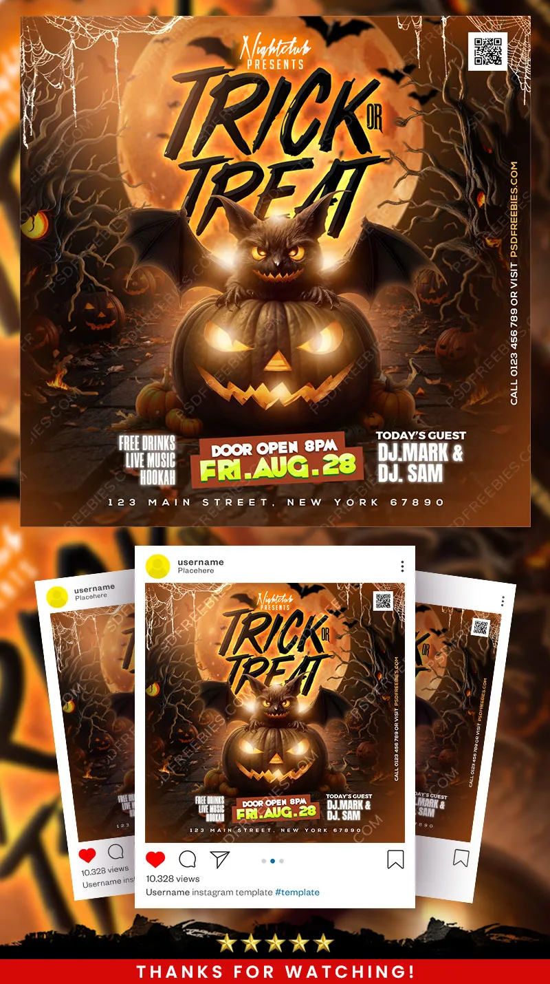Halloween Horror Night Party Social Post PSD