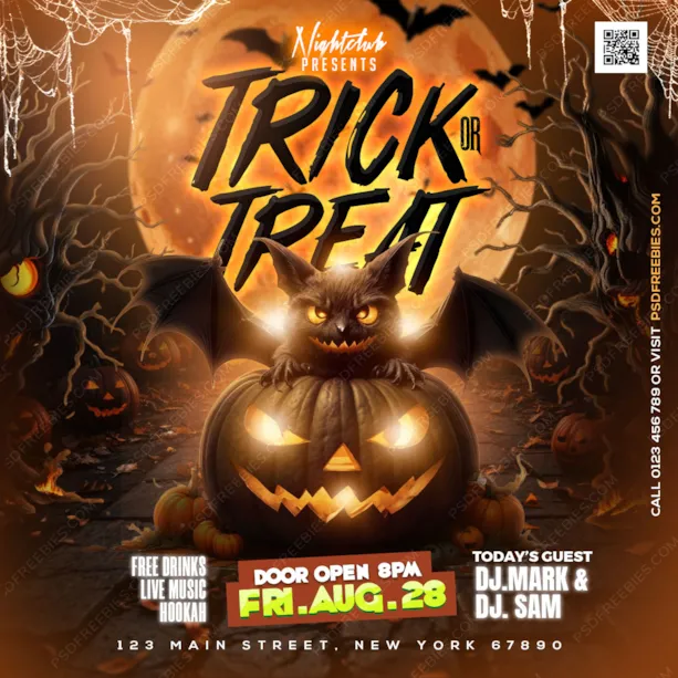 Halloween Horror Night Party Social Post PSD