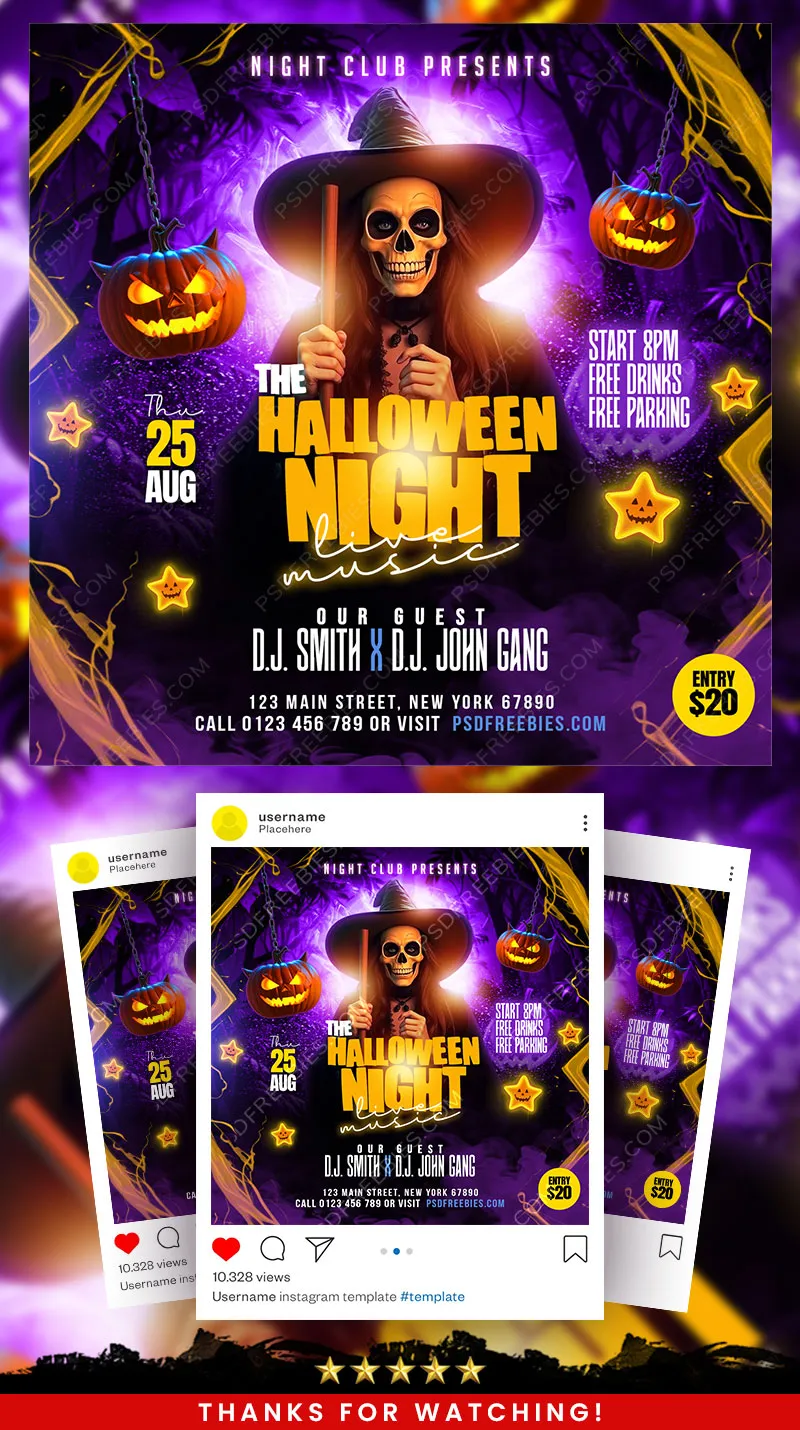 Halloween Night Music Party Post PSD