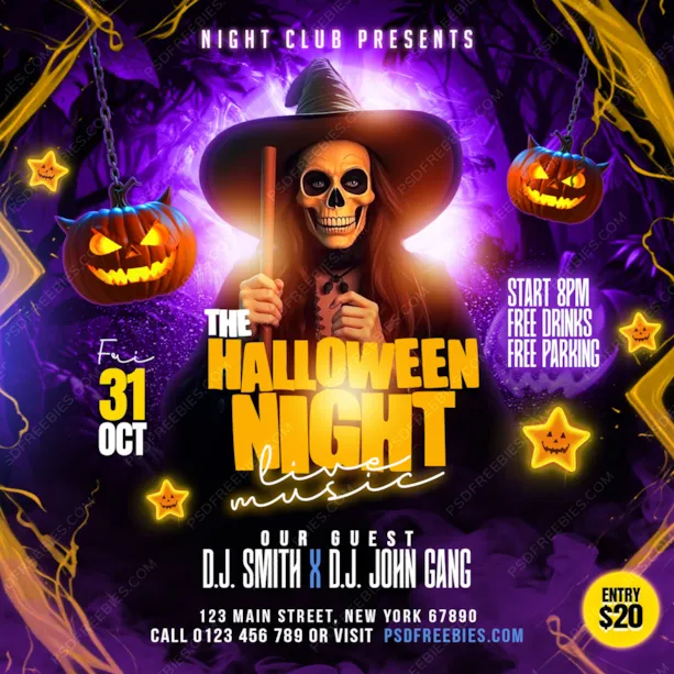 Halloween Night Music Party Post PSD
