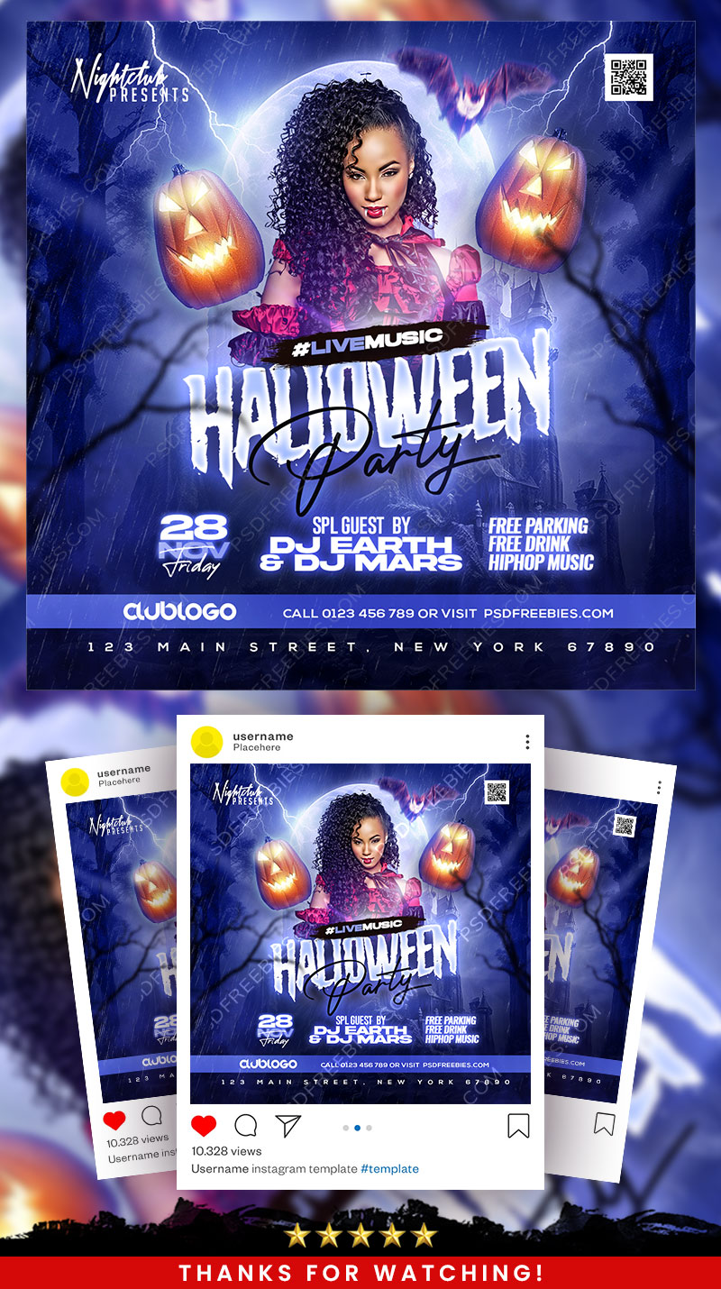 Halloween Party Social Media Post Design PSD