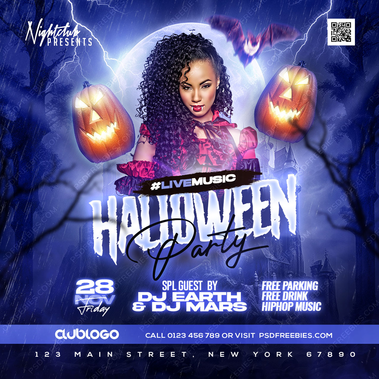 Halloween Party Social Media Post Design PSD