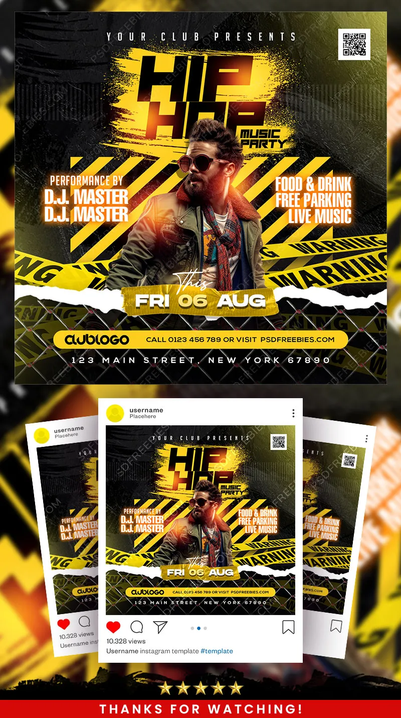 Hip Hop DJ Club Party Instagram Post Design PSD