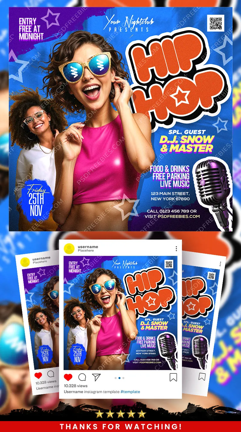 Hip Hop Music Event Post PSD