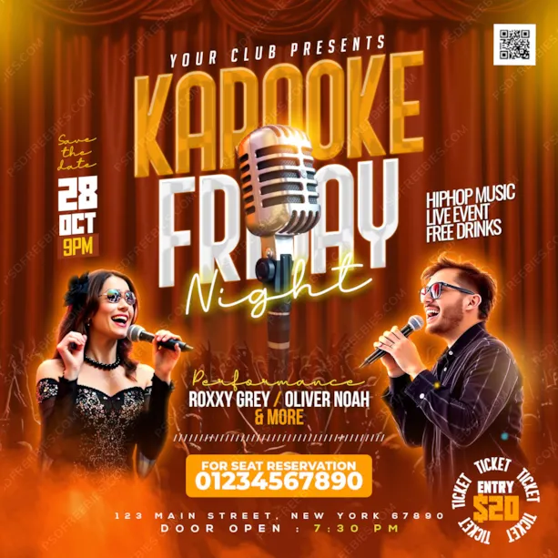 Karaoke Friday Night Event Post PSD Template