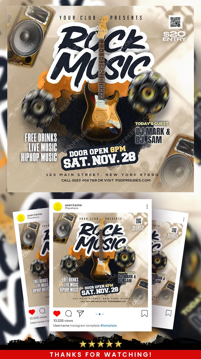 Rock Music Event Post Design PSD
