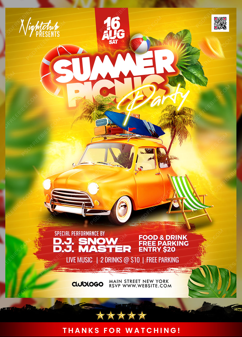 Summer Picnic Festival Party Flyer PSD Template