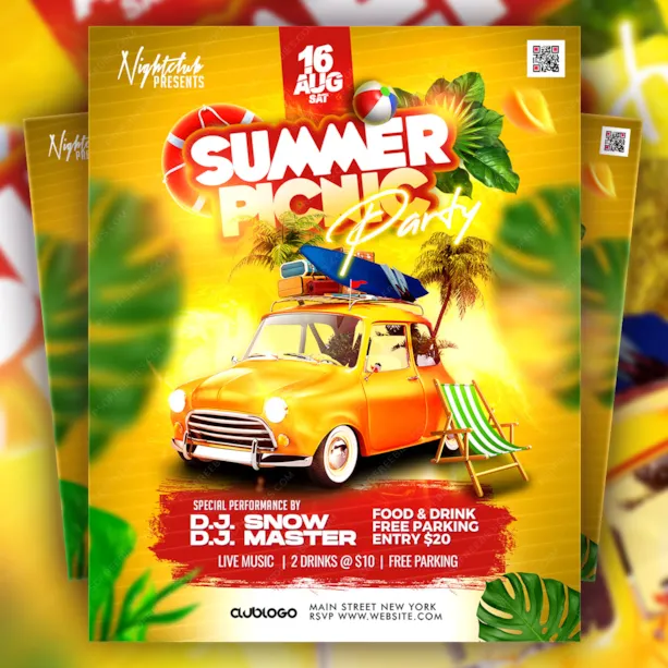Summer Picnic Festival Party Flyer PSD Template
