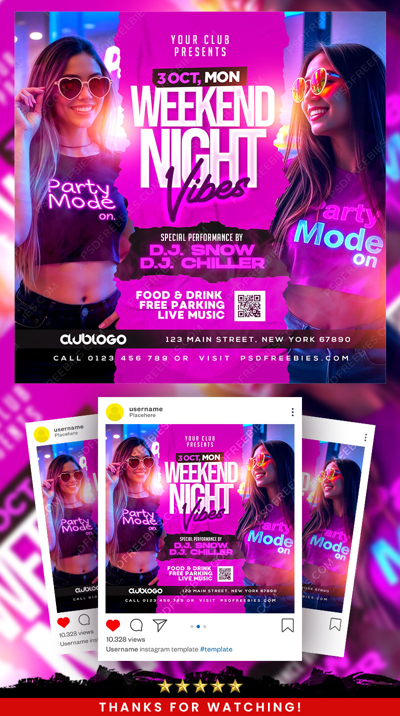 Weekend Party Vibes Instagram Post PSD