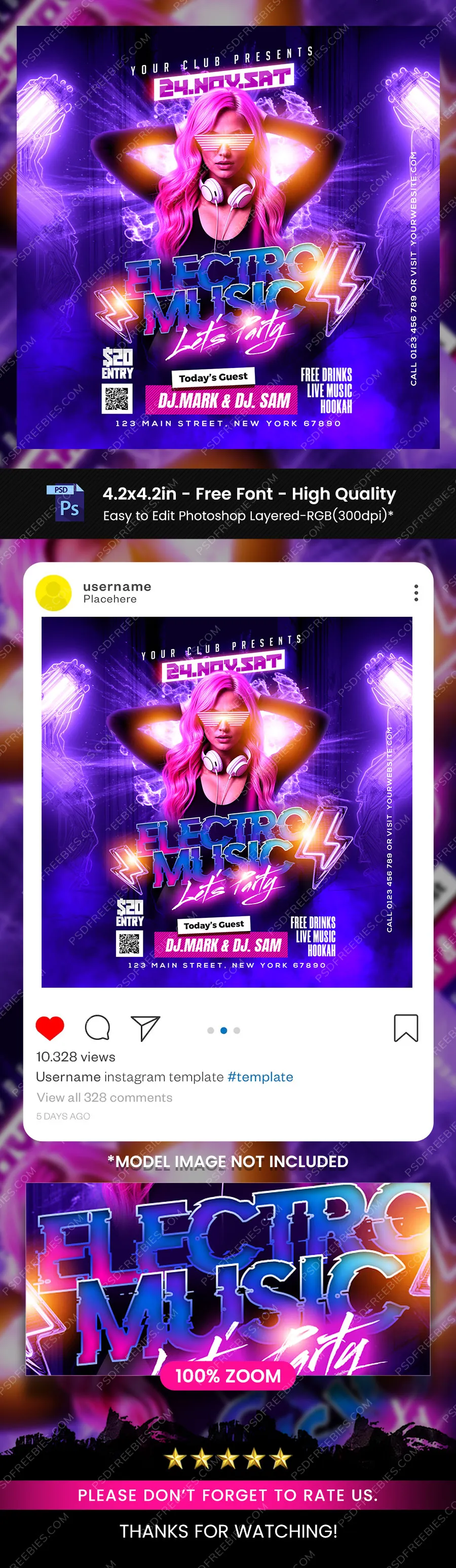 Electro Music DJ Party Post PSD