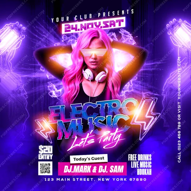 Electro Music DJ Party Post PSD
