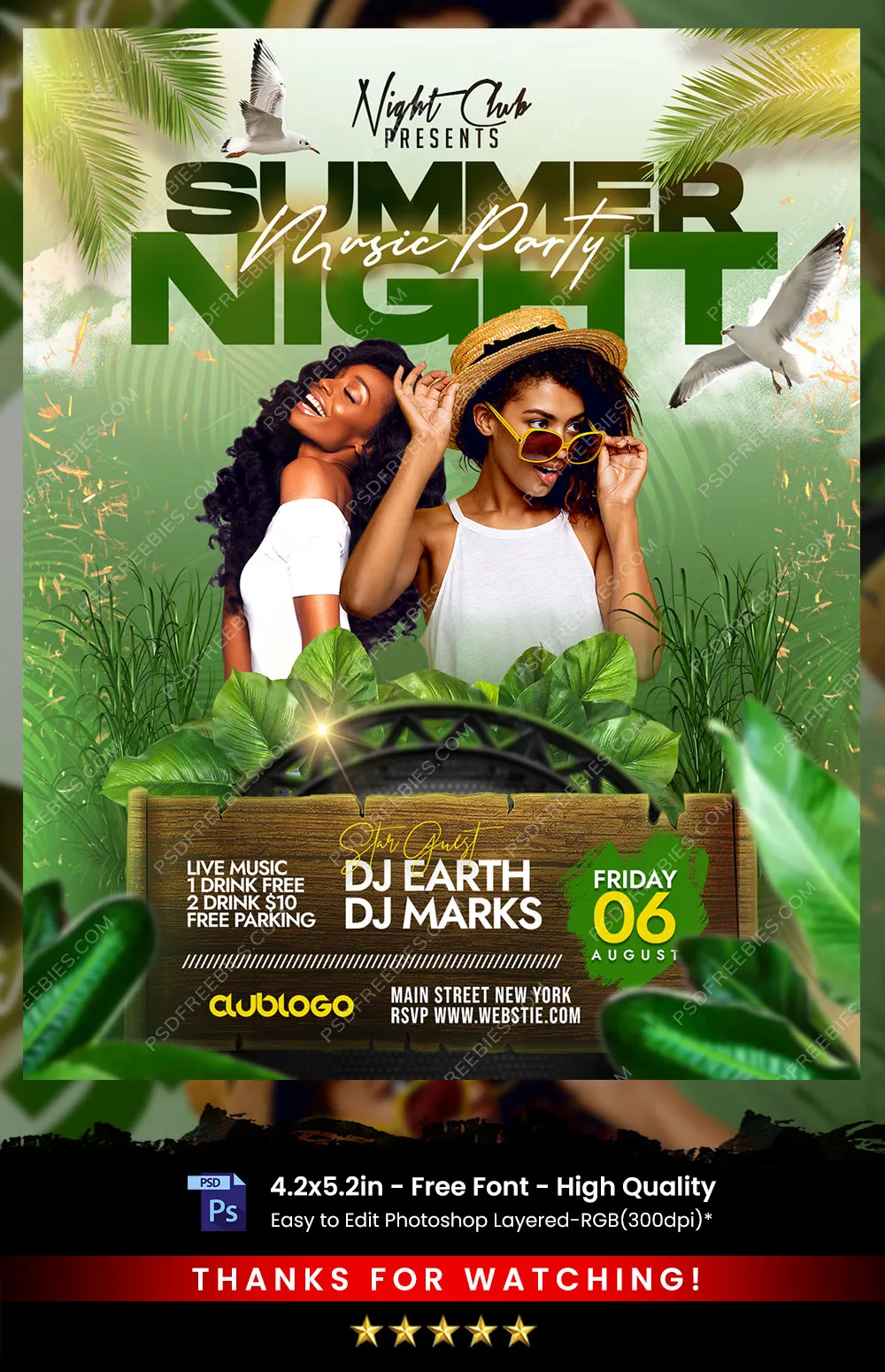 Night Club Summer Party Flyer PSD Template