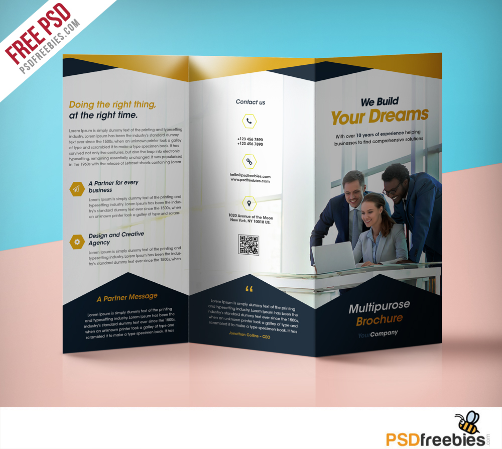 Professional Corporate Tri-Fold Brochure Free PSD Template ...