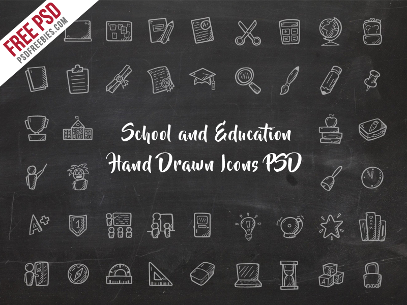 School and Education Hand Drawn Icons PSD | PSDFreebies.com