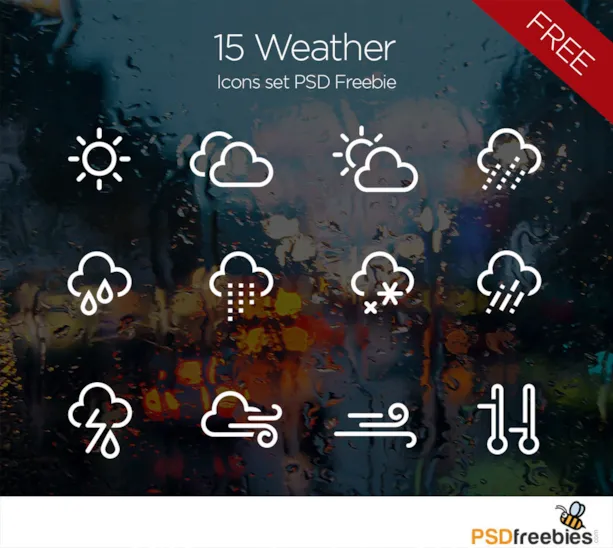 15 Weather Icons set PSD Freebie