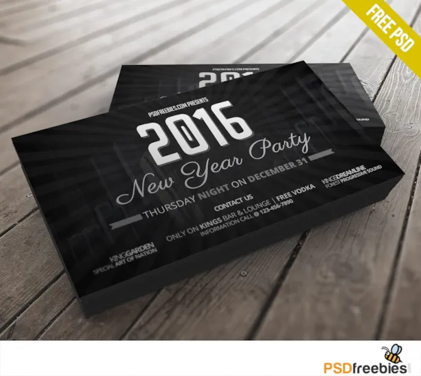 2016 New Years Party invitation card Free PSD