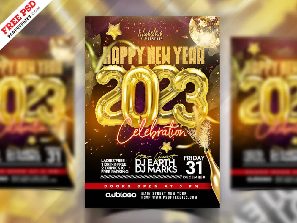 2023 Happy New Year Party Flyer PSD