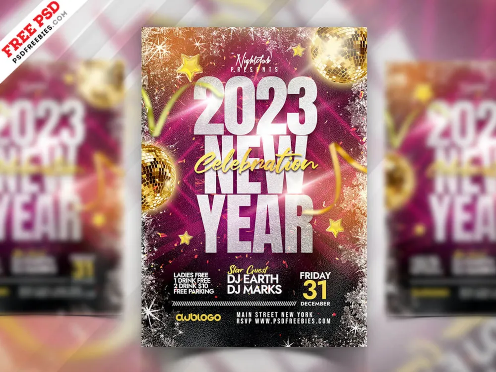 2023 New Year Party Celebration Flyer PSD