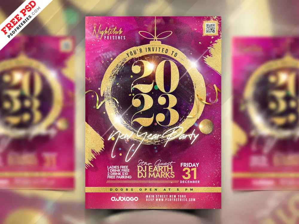 2023 New Year Party Flyer PSD Template