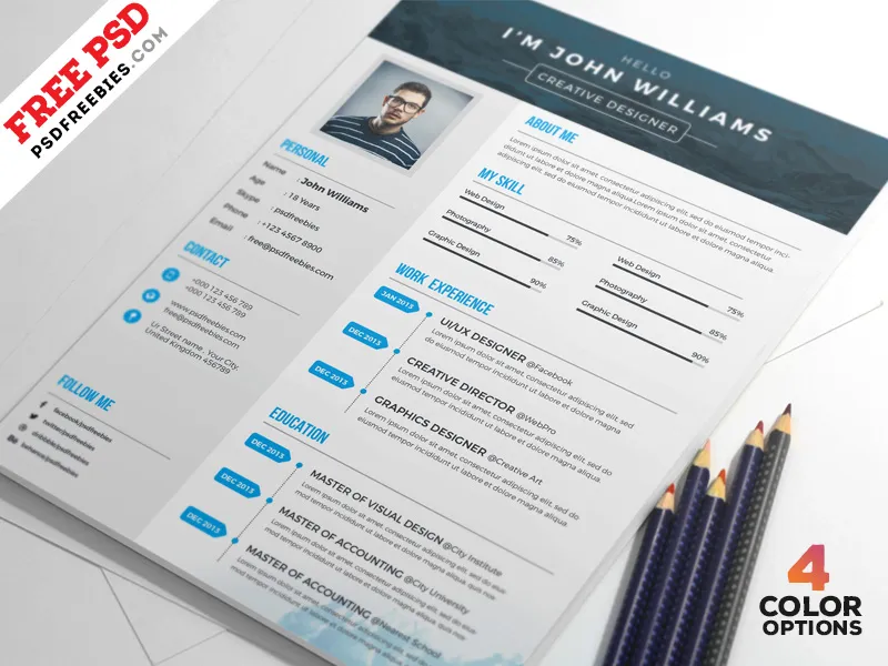4 Free Creative Resume PSD Set