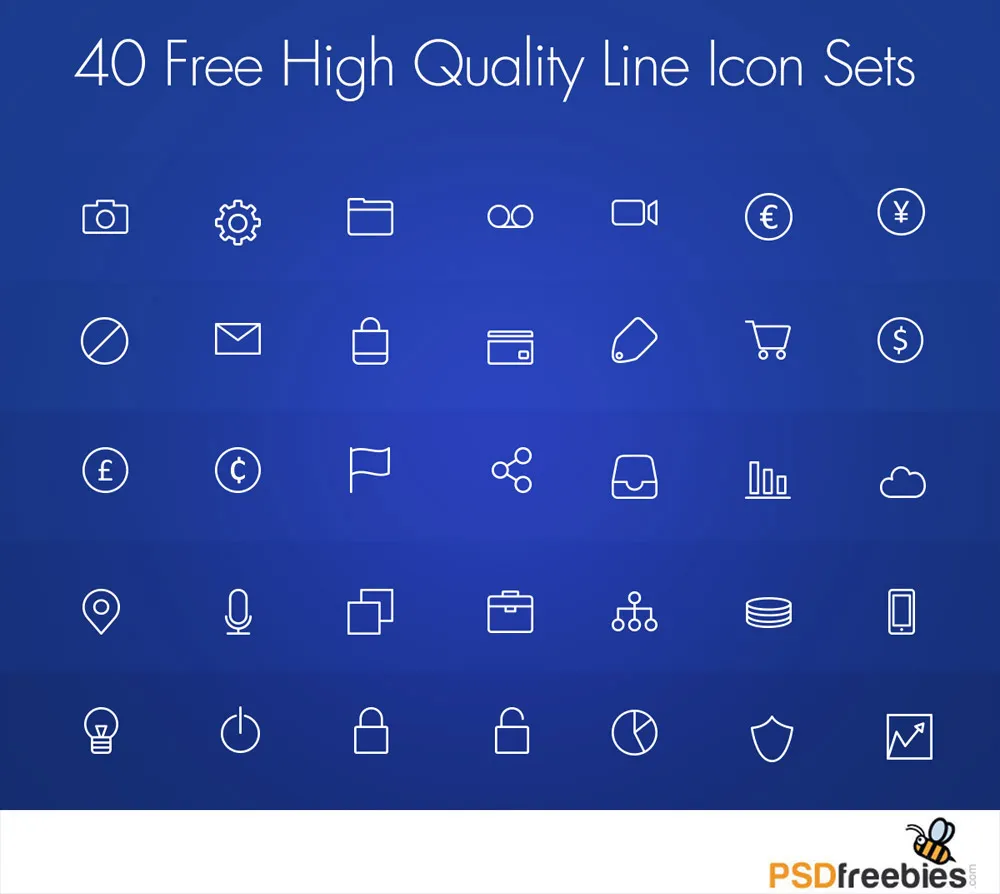 40 Free High Quality Line Icon Set PSD