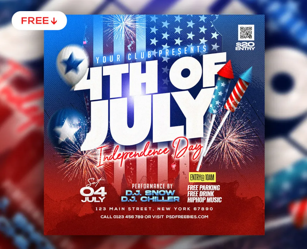 4th of July US Independence Day Post PSD