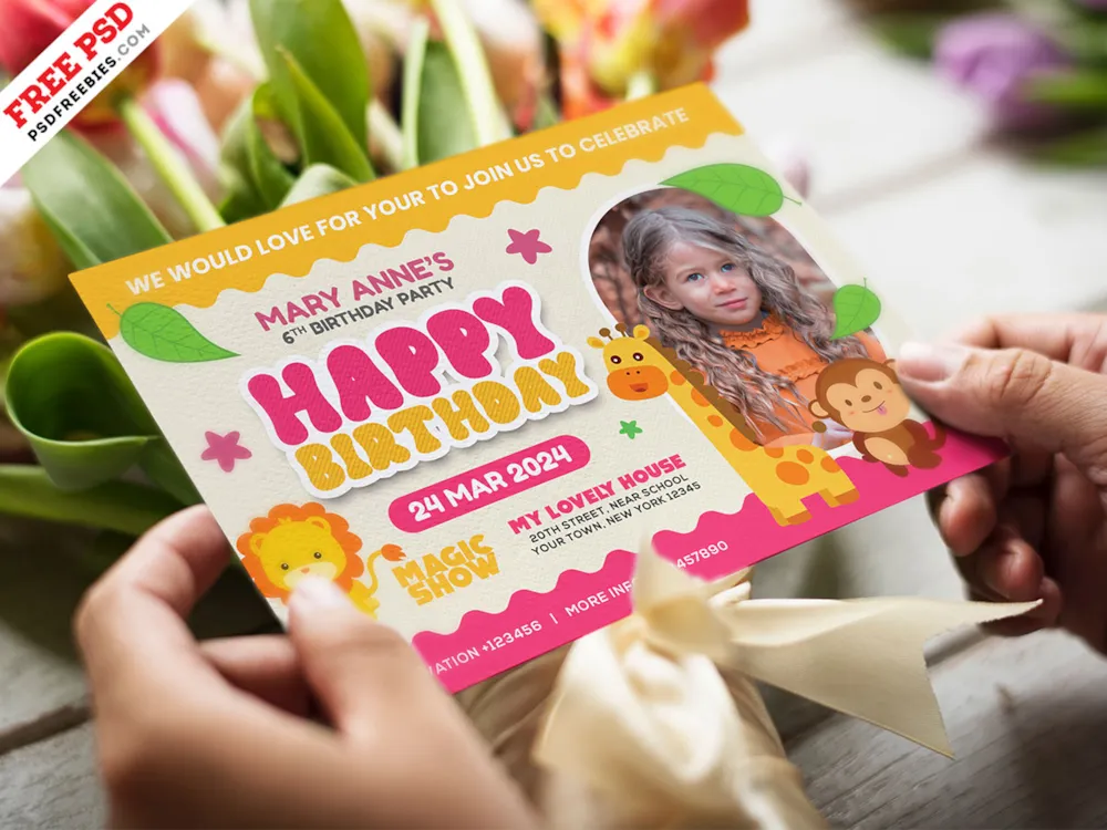 5x7 Designer Birthday Invitation Card PSD