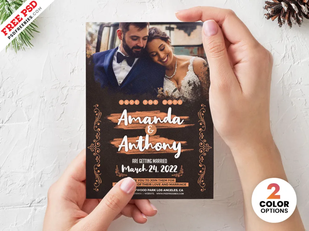 5x7 Wedding Invitation Card Design PSD