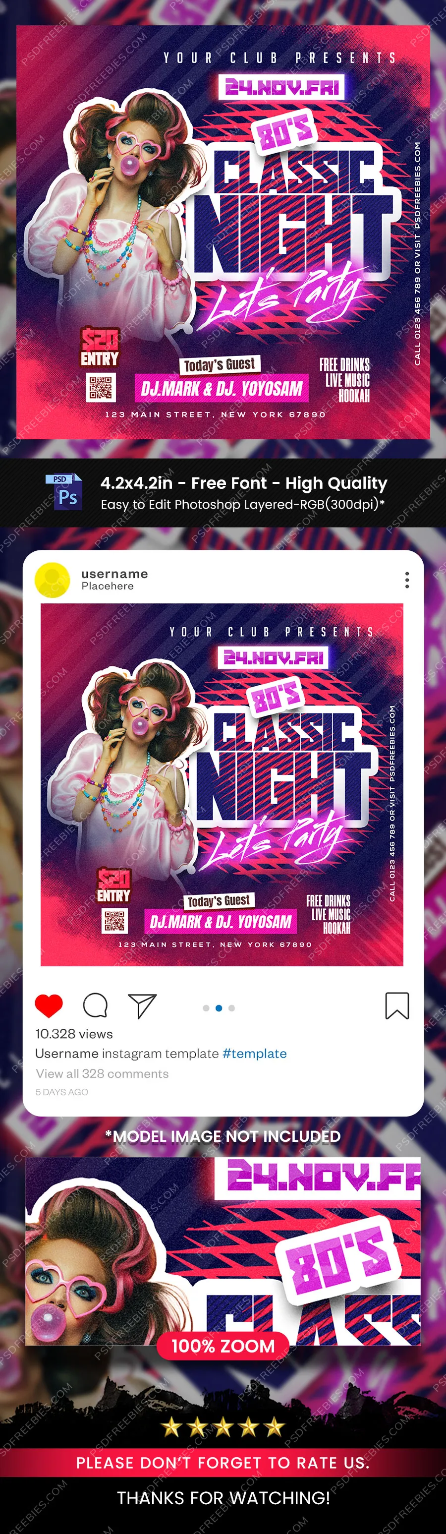 80s Classic Music Club Party Post PSD