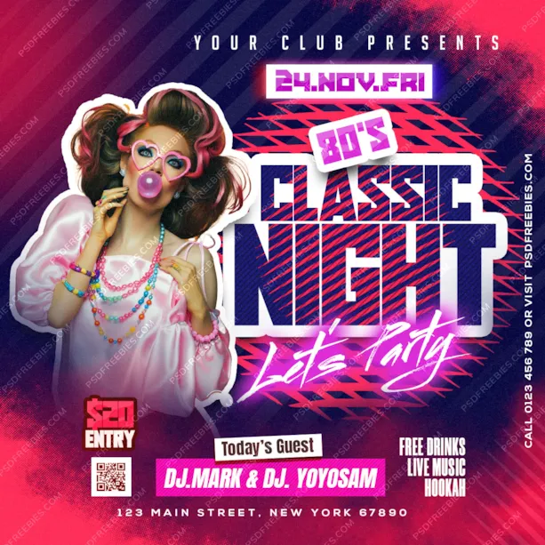 80s Classic Music Club Party Post PSD