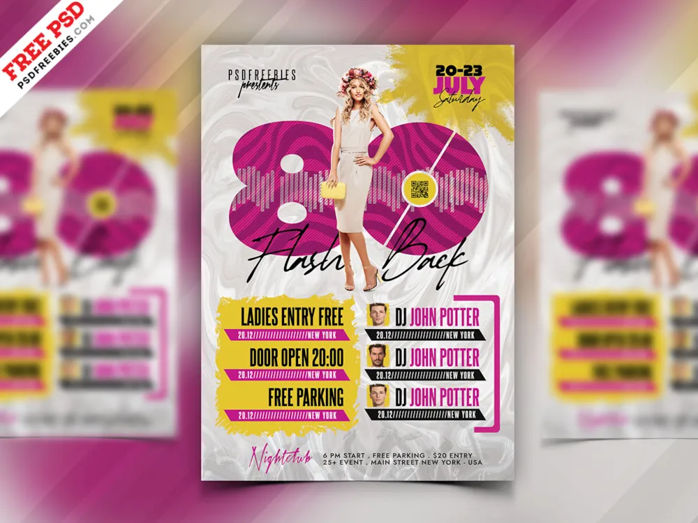 80s Theme Music Party Flyer PSD