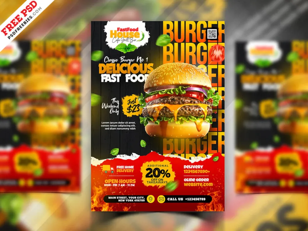 A4 Fast Food Restaurant Flyer Template PSD