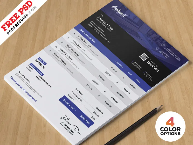 A4 Invoice Design Template PSD Bundle