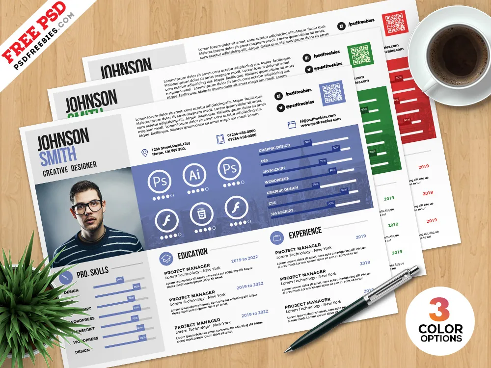 A4 Landscape Resume Template PSD