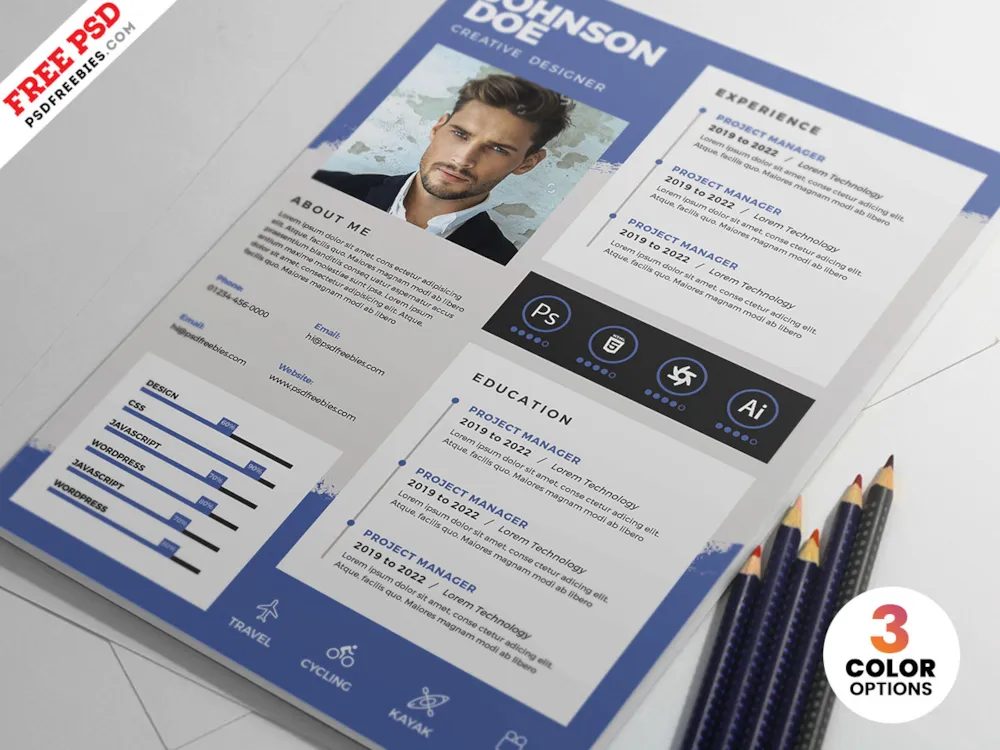 A4 Size Designer Resume PSD Template
