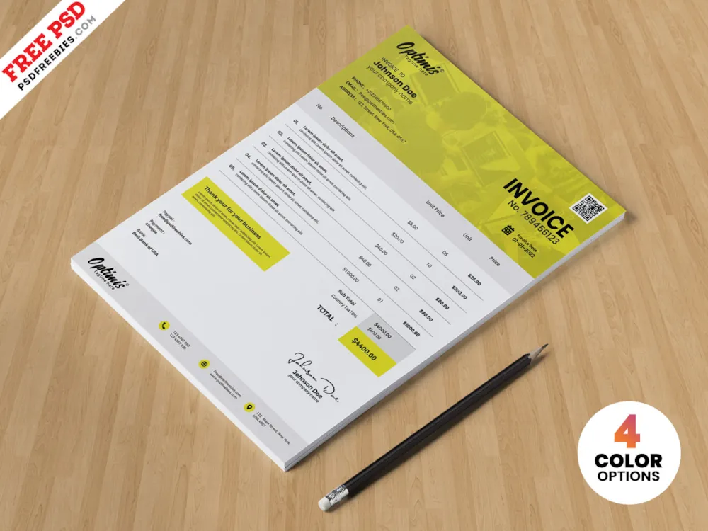 A4 Size Invoice PSD Template