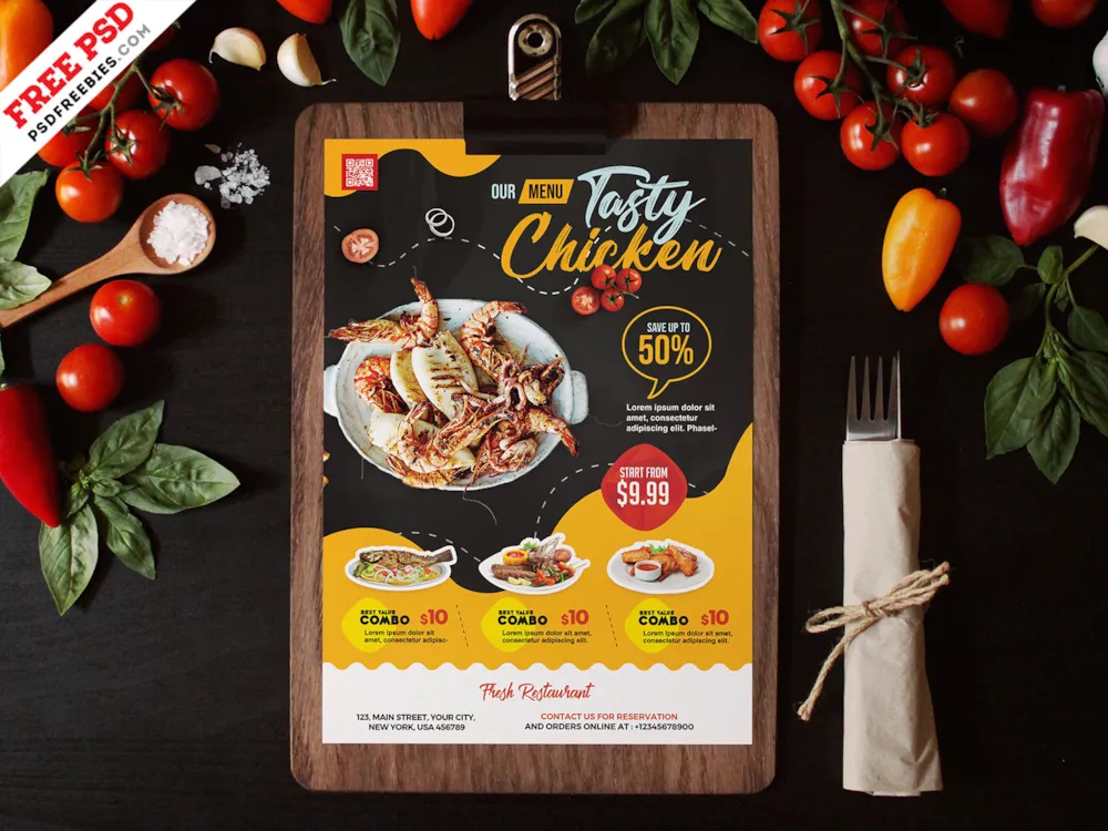 A4 Size Restaurant Food Menu PSD Template