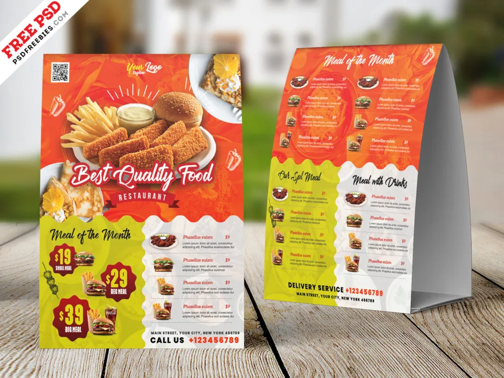 A4 Size Restaurant Table Tent Card PSD