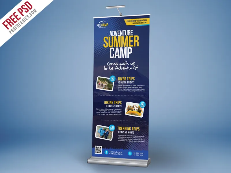Adventure Summer Camp Roll-Up Banner PSD Template