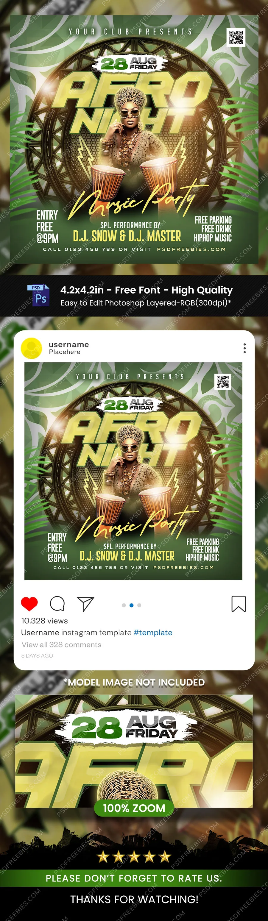 Afro Night Party Social Media Post PSD Template