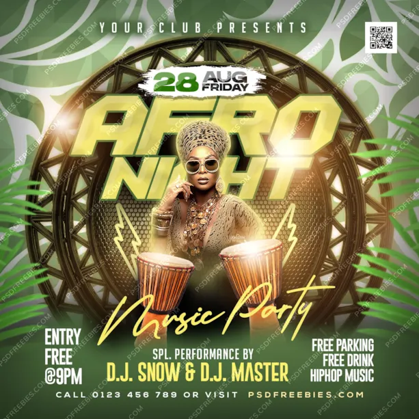 Afro Night Party Social Media Post PSD Template
