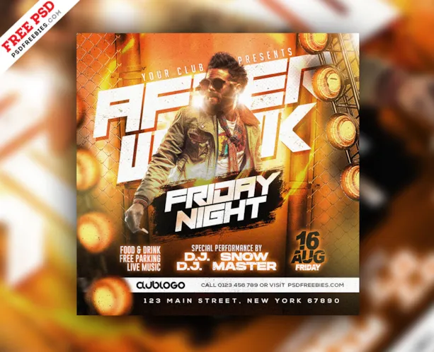 After Work Friday Night Party Social Media Post Design PSD