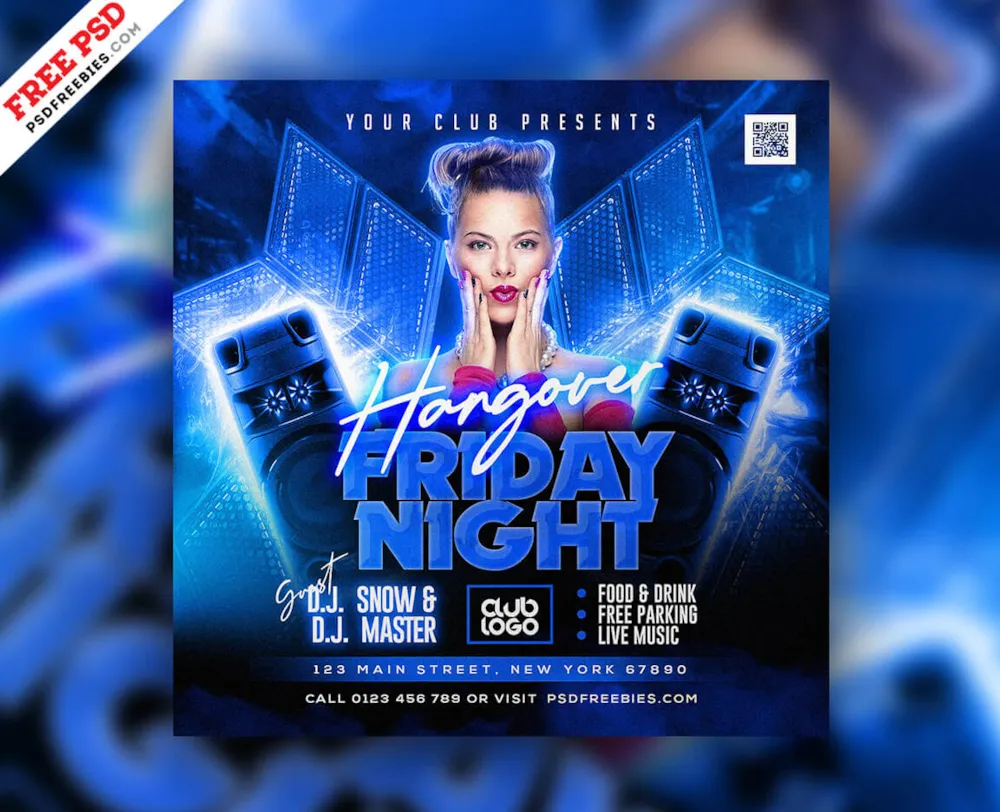 All Night Music Party Post PSD Template