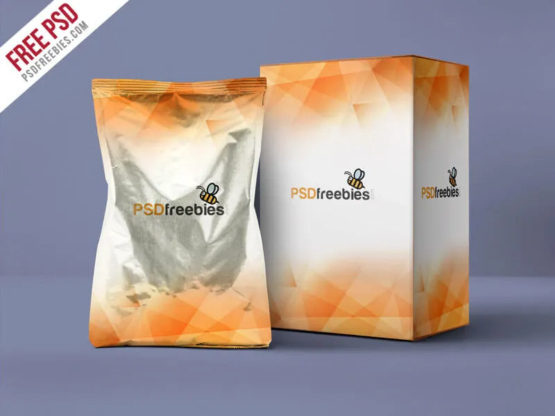 Aluminum Pouch and Box Mockup PSD Template